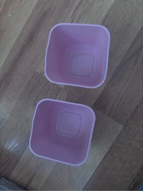 Set of Two Pink Silicone Square Cups ( not for drinking ) was used for vanity.